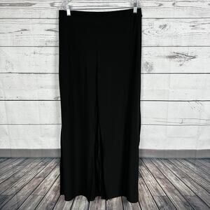 Compli K Pants Womens Large Black Wide Leg Pull on Lagenlook Capsule Slit Slinky